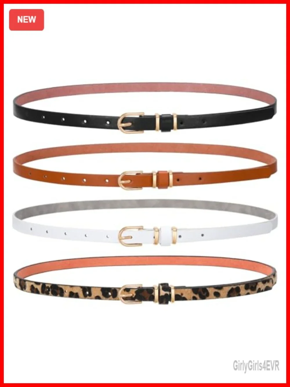 4 Pack Women Thin Belts for Jeans Dresses Coats Skinny Belt with Gold Alloy